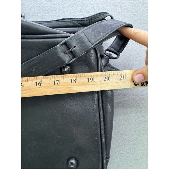 Unbranded Top Grain Leather Black Buckled Carpet Bag Duffle Bag - Picture 4 of 10